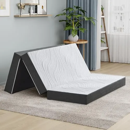 Twirest Colchón plegable 90x190x15 cm, viscoelástica individual, almohada portátil, funda lavable, fácil almacenamiento para camping y caravanas