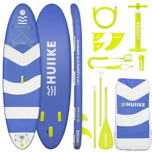 HUIIKE Tabla Paddle Surf Hinchable con Accesorios Incluidos, Remo, Quillas, Inflador. Stand Up Paddle Board Gran Estabilidad y Resistencia. 305 x 84 x 15 cm, Soporta hasta 130 kg