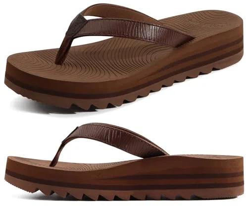 KuaiLu Chanclas Mujer Moda Plataforma Ligero Yoga Mat Flip Flops Dressy Verano Playa Tanga Sandalias Suave Cómodas Cushión, Marrón EU 38