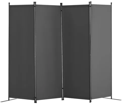 VEVOR Biombo Separador Plegable 4 Paneles con Marco de Acero al Carbono y Tela de poliéster Separador de Ambientes de Privacidad 228x45x172,5 cm para Oficina, Dormitorio, Comedor, Estudio, Gris