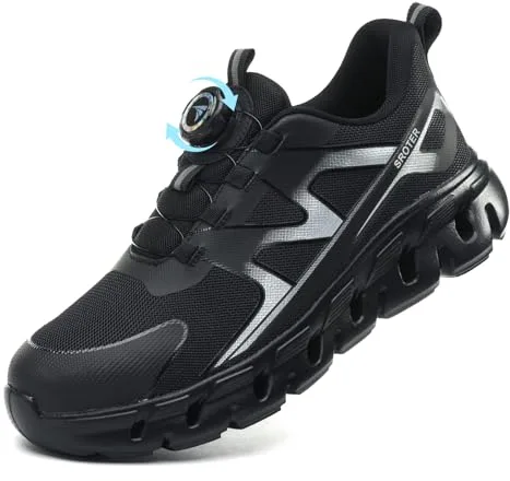 AEKYIWL Zapatos de Seguridad Hombre Mujer Calzado de Seguridad Ligero Comodo Zapatillas Trabajo Transpirable Antideslizante Botas Trabajo Negro, 44 EU