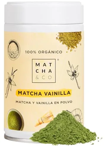 Matcha & CO | Té Matcha Original con Vainilla (80g) | Té Verde en Polvo Japonés Sabor Vainilla | Sin Edulcorantes, Azúcares ni GMO