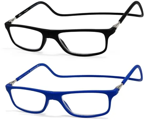 NEW VISION Gafas Presbicia Hombre 2 PACK, Gafas de Presbicia Cierre Imán, Longitud Ajustable, Gafas De Lectura para Hombre y Mujer, NV2904 (C6+C7, 2, x)