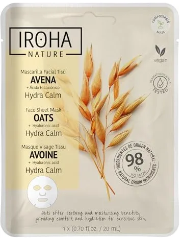IROHA NATURE - Mascarilla Hidratante Calmante Avena | Cosmética Coreana para Piel Sensible | Hidratación Profunda y Confort | Vegana y 100% Biodegradable