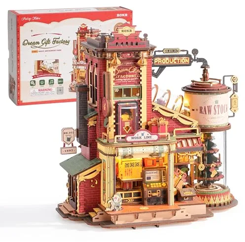ROKR Puzzle 3D Madera Maqueta de Madera para Construir, Fábrica de Regalos de Puzzles Mecánicos 3D, Kits de Modelos Musicales para Construir para Adultos, Dream Gift Factory, EAB01