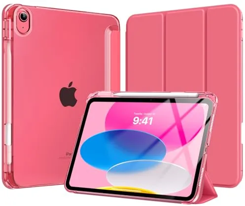 MoKo Funda para iPad 11 Pulgadas (A16) 11.ª Generación 2025, Funda iPad 10.ª Gen 10,9" 2022 con Portalápices, Funda10 Gen Ligera y Delgada con Soporte Trifold y Cascara Traslúcida PC, Sandía Rosa
