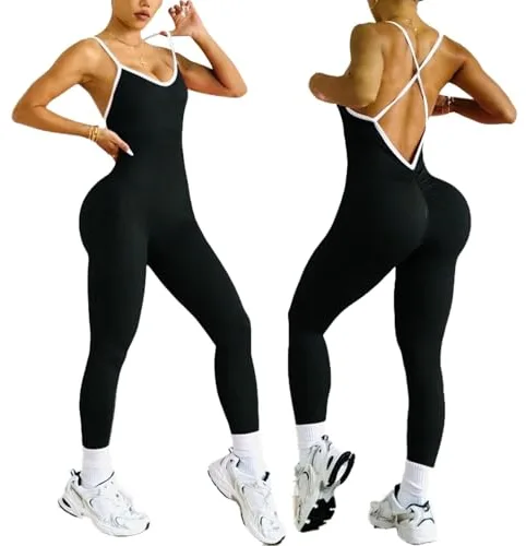 XDSP Mono de una pieza para mujer Deportivo Mujer sin Costuras Jumpsuit Sexy Mono Ajustado sin espalda Elástico elegante Body Overol Monos de Una Sola Pieza Ropa Deportiva Gimnasio Fitness Yoga