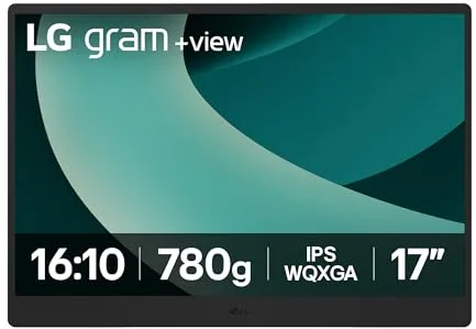 LG 17MT70 - Monitor Portátil 17" +View, IPS WQXGA (2560x1600) 16:10, DCI-P3 99%, HDMi-Mini, 2X USB-C, DisplayPort y Thunderbolt, Altavoces 1.5W, Incluye Soporte, Imagen Auto-Pivotable, 780 g, Plata