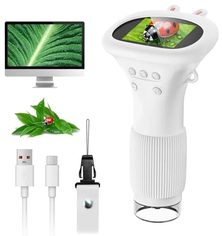 SGAINUL Microscopio Digital para Niños con Pantalla IPS de 2.0'', Recargable 1000x, Electrónico con 8 Luces LED - Regalo para Cumpleaños/Navidad/Año Nuevo（Blanco）