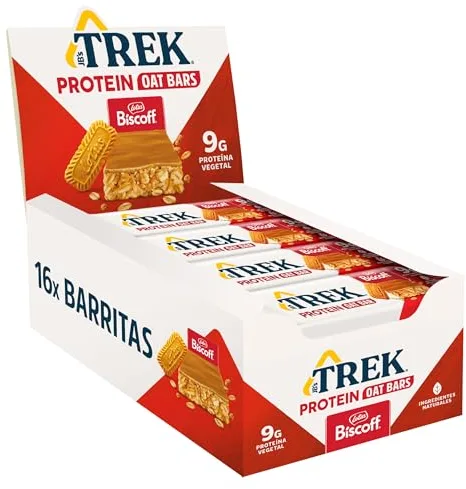 JB's TREK Barrita de Avena Proteica | Biscoff | Proteína de Origen Vegetal | Vegano | Fuente de Fibra | 16 Barritas de 50g | 800g