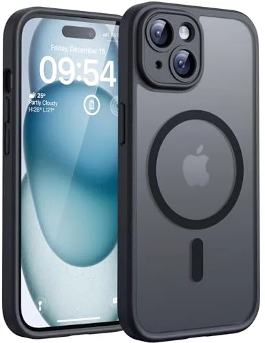 TOCOL Funda para iPhone 15, Funda Magnética para iPhone 15 6,1 Pulgadas [Protección Lente Cámara] [Protección Militar] Translúcida Mate Trasera, Titanio Negro