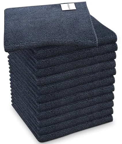 PORTENTUM Bayetas de Microfibra, Set de 12, Gris Oscuro - Paños de Limpieza Multiusos de 360 g/m2 para Coche, Cristales, Cocina y Baño, Trapos Lavables y No Abrasivos, 32 x 32 cm