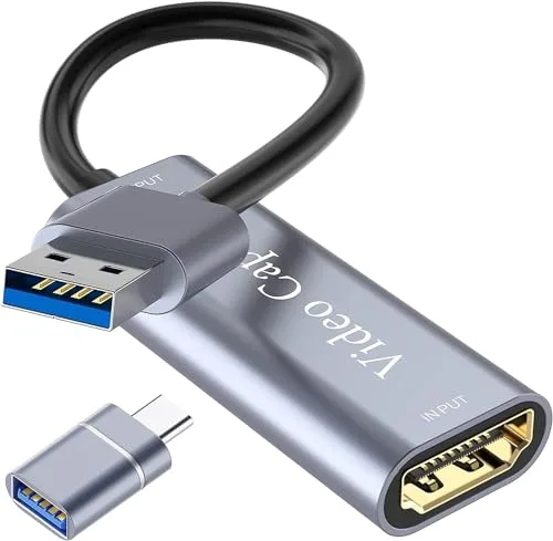 Capturadora de Video HDMI a USB 3.0, 4K/1080P HD, Compatible con Windows/Mac OS/Linux, Adaptador para Transmisión en Vivo, Juegos y Videoconferencias, Plateado