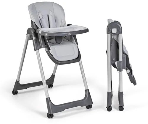 Ms BabyWorld - Trona Para Bebe Evolutiva Tasty | 7 Posiciones De Altura y 3 De Reclinación | Bandeja Extraíble y Reposapiés Regulable | Portatil, Plegable, Hasta 3 años (Gris Claro)