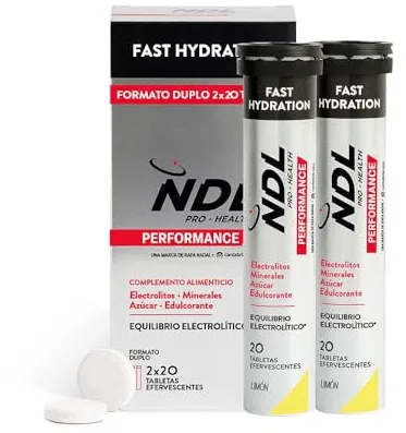 NDL Pro-Health Electrolitos - Tabletas efervescentes de hidratación rápida, electrolitos y sales minerales para el deporte, disminuye el cansancio y la fatiga - Sabor Limón - Pack 2-40 tabletas