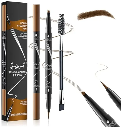 Lapiz Cejas Microblading 2 en 1, Lapiz de Cejas Impermeable con Punta de 4 Tenedores y Delineador, Consigue Efecto 3D Natural, Profesional Eyebrow Pencil (Marrón Claro)
