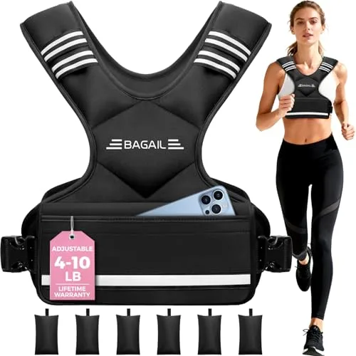 BAGAIL Chaleco Lastrado Ajustable para Entrenamiento de Fuerza, Bolsas de Arena de Hierro Extraíbles, Talla de Busto Ajustable, Chaleco de Fitness Resistente para Hombre y Mujer