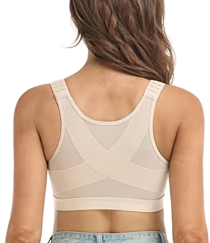 DotVol Sujetador Básico Corrector de Postura con Cierre Delantero Tirantes Anchos Postoperatorio para Mujer (100C,Beige)