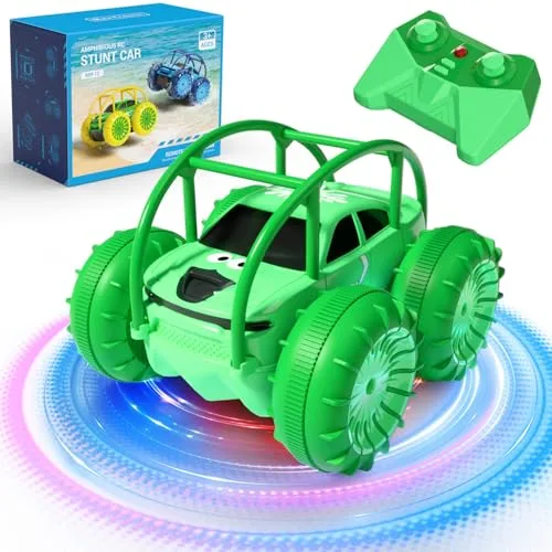 MaxTronic Coche teledirigido Anfibio,Carga Directa - Coche RC 2.4G 360° - 15KM/H - 4WD - Coche de Acrobacias Todoterreno con LED Ajustable - Niños y Niñas de 3-12 Años