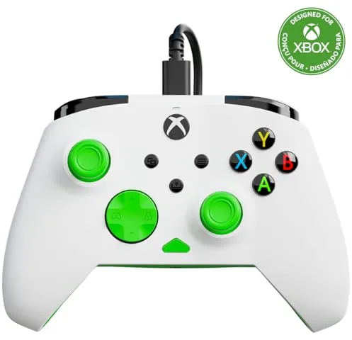 Turtle Beach Rematch Core Blanco/Verde - Mando con cable - Con licencia para Xbox Series XS, Xbox One y PC - Botones de audio, motores de vibración y disparadores de pulso, cable de 3 m