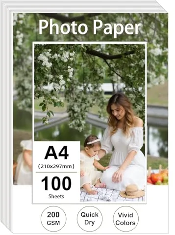 Ditwis 100 Hojas Papel Fotográfico A4 Brillante, 200 g/m² Papel de Impresión para Fotos, Certificados y Obras de Arte
