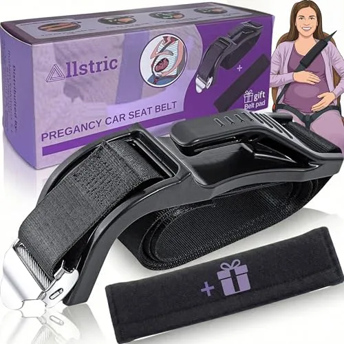 Allstric® Cinturon Embarazada Coche Homologado con Almohadilla Protectora | Adaptador Cinturon Embarazada Antipresión | Anclaje Cinturon Seguridad Portatil | Cinturon Premama Coche para Viajes Cómodos