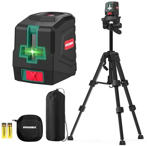 HYCHIKA Nivel Laser Autonivelante con Tripode, Verde Horizontal y Vertical Nivel Láser, Láser de Línea con Bolsa de Transporte y 2 Baterías AA, para Decoración del Hogar, Bricolaje