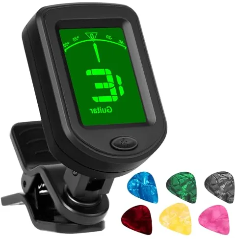 AMFUN Afinador de Guitarra, Guitarra Afinador Digital, Afinador de Guitarra, con Pantalla LCD a Color 360° Afinador, para Guitarra, Bajo, Ukelele, Violin（Con púa de guitarra）