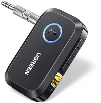 UGREEN Receptor Bluetooth 6.0 LDAC Adaptador Jack 3.5mm Aux Auxiliar Conector Audio Coche Manos Libres, Batería de 17 Horas de Duración