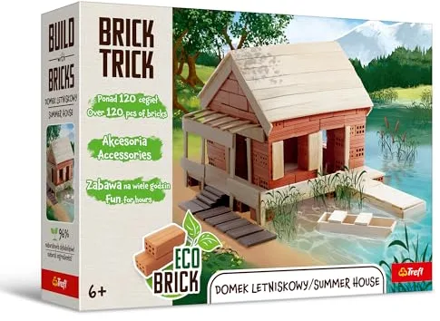 Trefl – Brick Trick: Casa de verano/Summer House - Construye con ladrillos, bloques ECO de ladrillo real, 120 ladrillos, reutilizables, juego creativo para niñas y niños a partir de 6 años