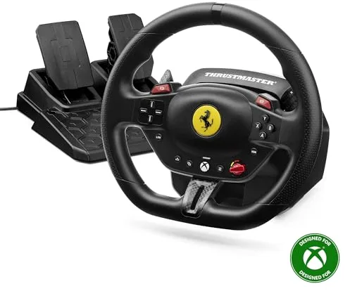 Thrustmaster T98 Ferrari 296 GTS - Volante de Carreras para Xbox Series X|S y PC (Réplica Oficial 1:1, Sistema Bungee Cord de Resistencia Lineal, Incluye 2 Pedales) Negro