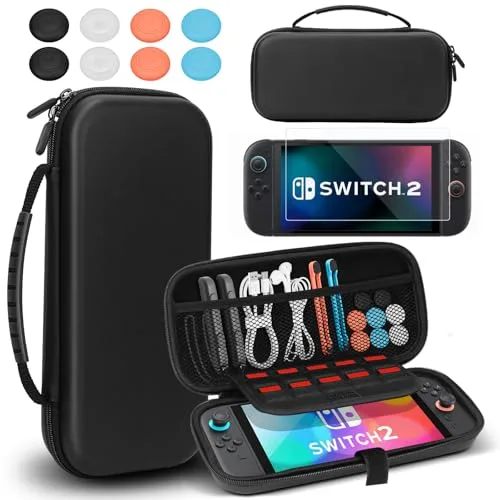 Old Canal Funda Switch 2, Carcasa de Viaje con 10 Ranuras para Tarjetas de Juego, Estuche Rígido Portátil Protector Switch 2 Case con protector de pantalla, Tapas de Silicona