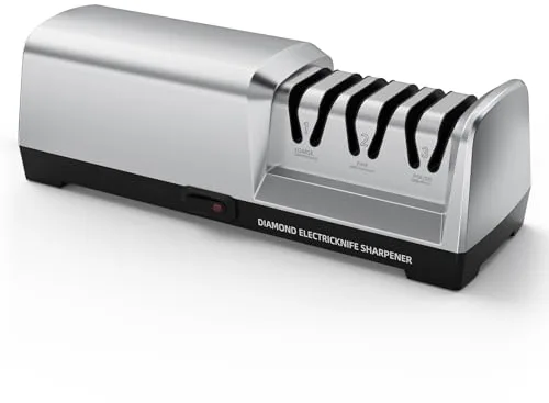 HIUYRFS Afilador de Cuchillos Eléctrico Profesional con 3 Niveles, Discos de Diamante, Protección contra Sobrecalentamiento, Motor Silencioso, Afilado Rápido de Cuchillos de Cocina
