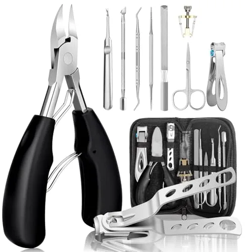 CIRULLI Kit de cortauñas para Uñas de Pies10 Piezas,Kit Profesional en Acero Inoxidable para Manicura y Pedicura,kit uñas para Uñas Gruesas e Incarnadas,Tijeras para Uñas Negras para Hombres y Mujeres