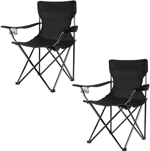 TIENDA EURASIA - Silla Playa Plegable o Camping con Funda de Transporte | Pack 2 Ud | Estructura de Acero Resistente | Asiento de Lona Impermeable | Negro | Medidas 50x50x80 cm