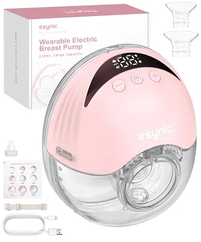eSynic Sacaleches Eléctrico Manos Libres con 4 Modos y 12 Niveles Extractor de Leche Materna de 210ml Menos Ruido con Bridas de 24/21/19 mm a Prueba de Fugas Extractor de Leche Inalámbrico Sin BPA