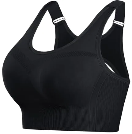 Litherday Sujetador Deportivo Mujer Alto Impacto Push Up Top Deportivo Sin Costuras con Espalda Ajustable Bra Deportivo de Alta Sujeción para Fitness Yoga Negro XXL