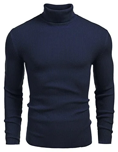 COOFANDY Suéter de Punto con Cuello Alto para Hombre Suéter Informal de Manga Larga y Delgado para Hombre B-Azul Real S