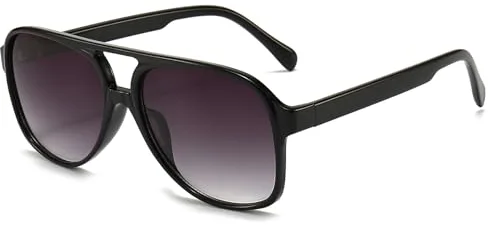 Long Keeper Gafas de Sol Piloto Polarizadas para Mujer Hombre Retro Clásico Doble Puentes Gafas de Sol Grandes Cuadradas Años 70 Protección UV400 (Negro Montura - Gris Degradado Lente)