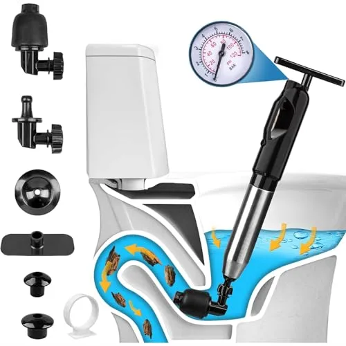 Wenbones Desatascador de Tuberías con Aire Comprimido, Limpiador de inodoro con para Desagües e Inodoro Desatascador Inflable de alta presión para Inodoro Lavabo Bañera Tubería Plato (2ª gen, Negro)