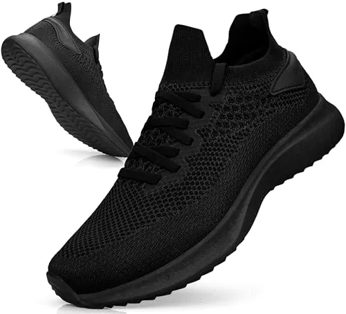 Giniros Zapatillas de Deportivas Hombre Ligeros Transpirables Zapatillas Running Bambas Sneakers Correr Jogging Caminar Casual Atlético Tenis Fitness Gym Negro Puro 41EU