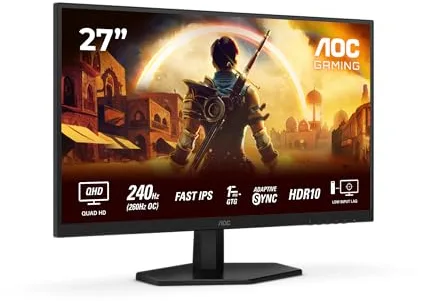 AOC Q27G42ZE Monitor Gaming 27 Pulgadas QHD, 240Hz / 260Hz, Fast IPS, 0.3 ms MPRT, Adaptive Sync., HDR10, G-Sync Compatible (2560x1440, 1x HDMI 2.0, 1x DP 1.4), Rojo/Negro