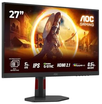 AOC U27G4R Monitor Gaming 27 Pulgadas UHD, 160Hz, Fast IPS, 0.5 ms MPRT, Adapt. Sync., HDR400, FreeSync Prem., G-Sync Compat., Altura ajustable (3840x2160, 2x HDMI 2.1, 1x DP 1.4, USB-Hub), Rojo/Negro