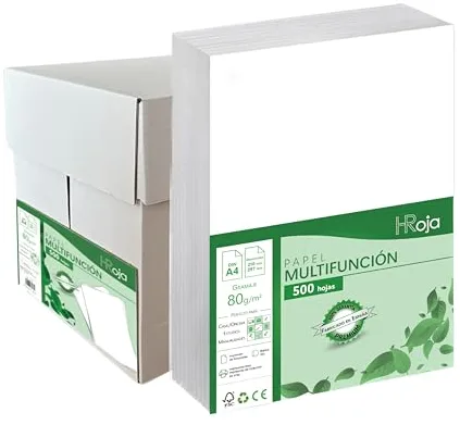 HRoja | Papel A4 Blanco 80 gr - 2500 Hojas - Folios A4 Multifunción para Impresoras y Fotocpiadoras - Fabricado en España - Papel para Uso Diario y Profesional Ideal para Oficina, Hogar y Escuela