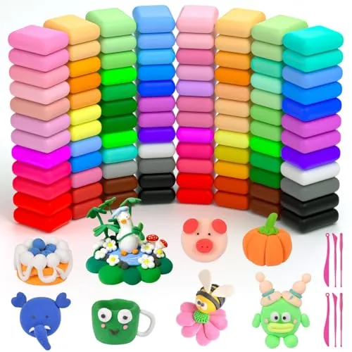 AUAUY Arcilla Polimerica Secado al Aire, 96 Colores Arcilla PoliméRica con 6 Herramientas para Esculpir, Foamy Moldeable Air Dry Clay, No TóXicas Plastilina Regalo para NiñOs y NiñAs de 3 a 12 AñOs