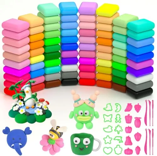 AUAUY Arcilla Polimerica Secado al Aire, 84 Colores Arcilla PoliméRica con 6 Herramientas para Esculpir y 19 Moldes, Foamy Moldeable Air Dry Clay, Plastilina Regalo para NiñOs y NiñAs de 3 a 12 AñOs