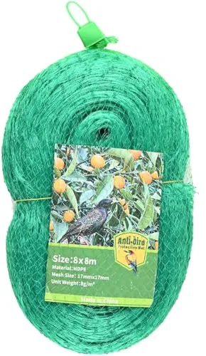 LINSOCLE Red Antipajaros 8m X 8m, Malla Anti-pájaros Verde, Red Protectora para Árboles Frutales, Cerezos y Plantas de Jardín, Protección Antibirds para Huerto, Verduras y Cultivos