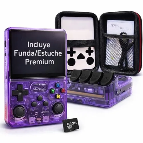 Consola Retro Portátil con Funda Estuche Premium | +20.000 Juegos y 19 Emuladores | Linux Abierto, Ampliable con + Juegos | Guardado de Partida – Pantalla 3,5" | Consola de Mano | Regalo Original