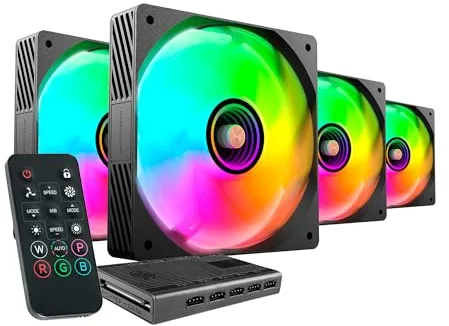 Mars Gaming MF-SI4KIT, Kit 4x Ventiladores Ultrasilenciosos 120mm, Iluminación ARGB Infinity Mirror, Rodamientos FDB y Núcleo de Cobre, Mando a Distancia y HUB, Compatibilidad Total ARGB, Negro
