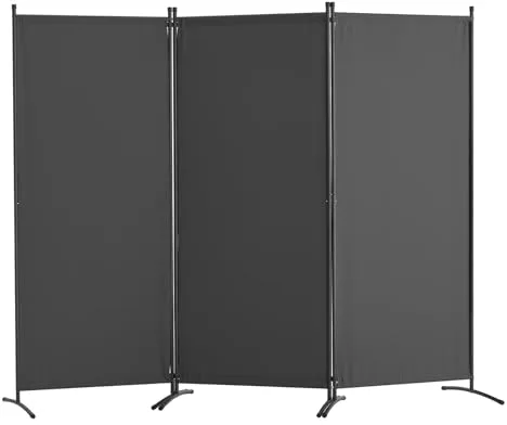 VEVOR Biombo Separador Plegable 3 Paneles con Marco de Acero al Carbono y Tela de poliéster Separador de Ambientes de Privacidad 228x52x184 cm para Oficina, Dormitorio, Comedor, Estudio, Gris